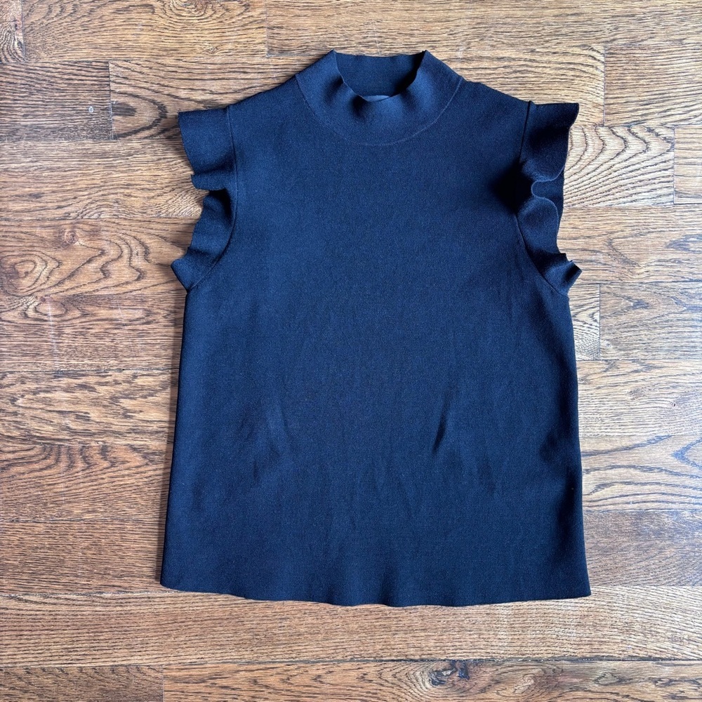 Ann Taylor Black Sleeveless Ruffle Mock Neck Top | Medium - Picture 1 of 5